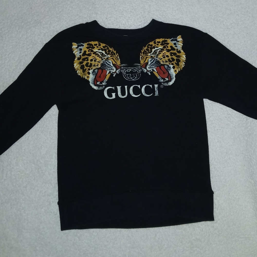 Gucci Black Sweatshirt with Twin Leopard Motif